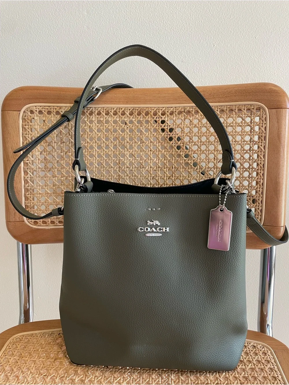 COACH Mollie Bucket Bag Olive Green Pebbled Leather
